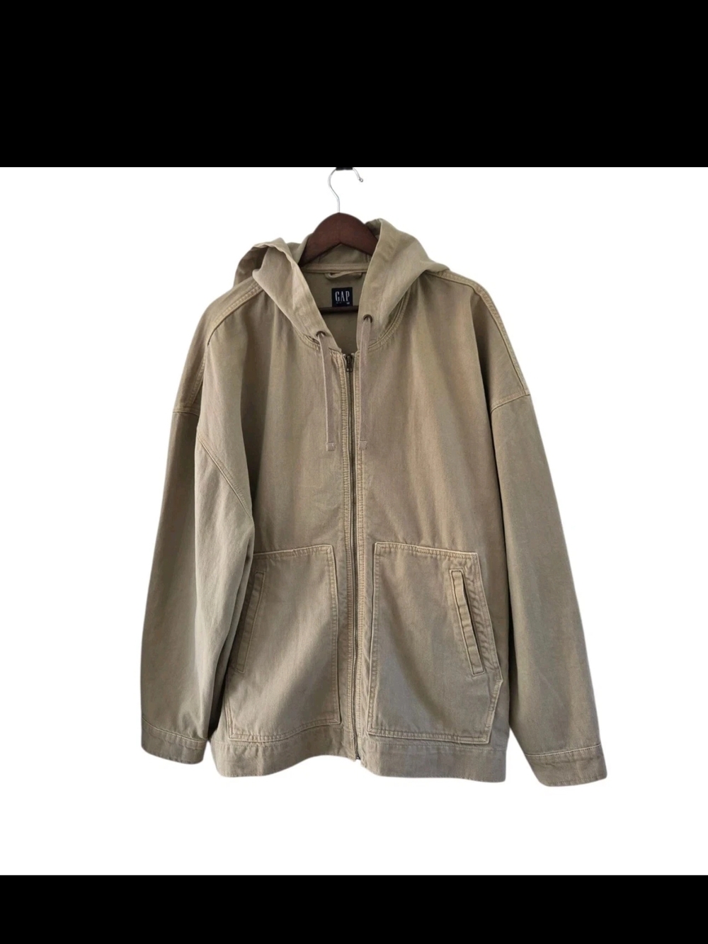 Gap Beige Taupe Relaxed Denim Hoodie Utility Jacket Mens Size XXL NWOT New